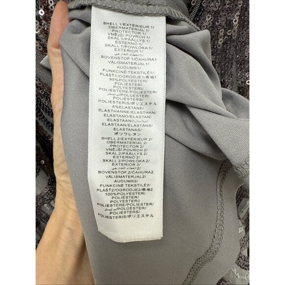 Adrianna Papell Size 12 Stone Gray Sequin Gown Long Sleeve Cocktail, Formal Maxi - Picture 11 of 12